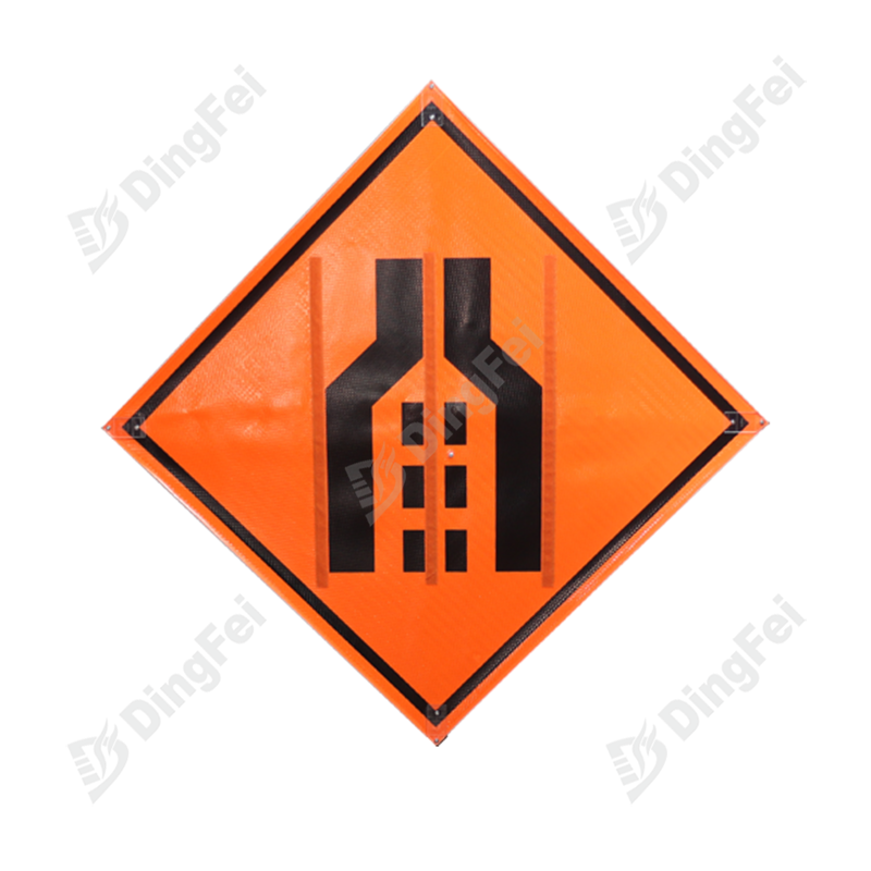 Road Narrows Roll Up Traffic Sign - 